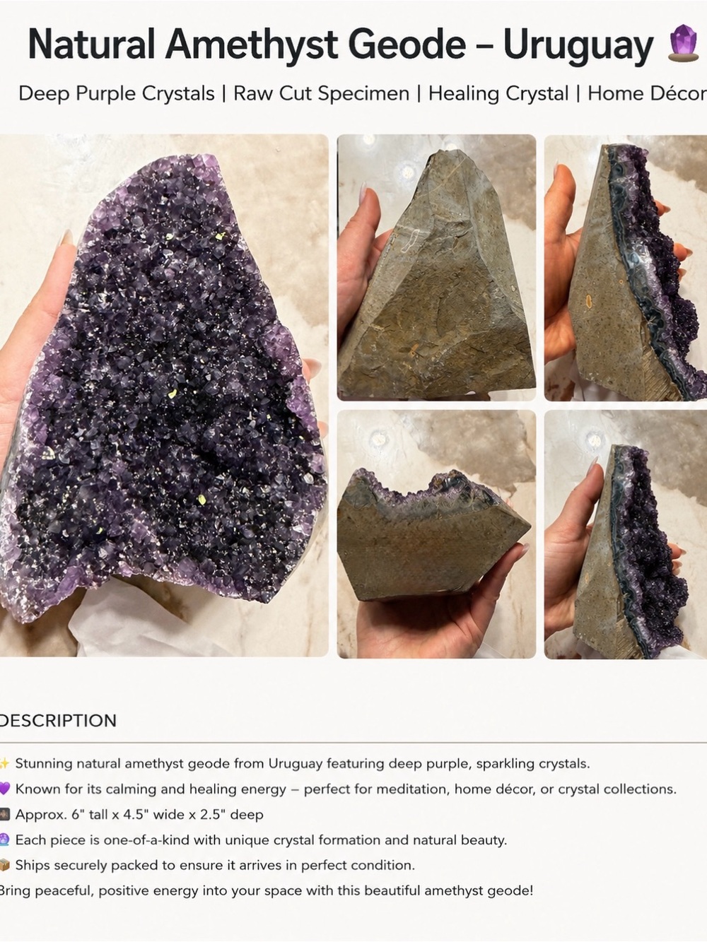 Natural Uruguay Amethyst Geode Cluster| Large Healing Stone - Picture 6 of 6